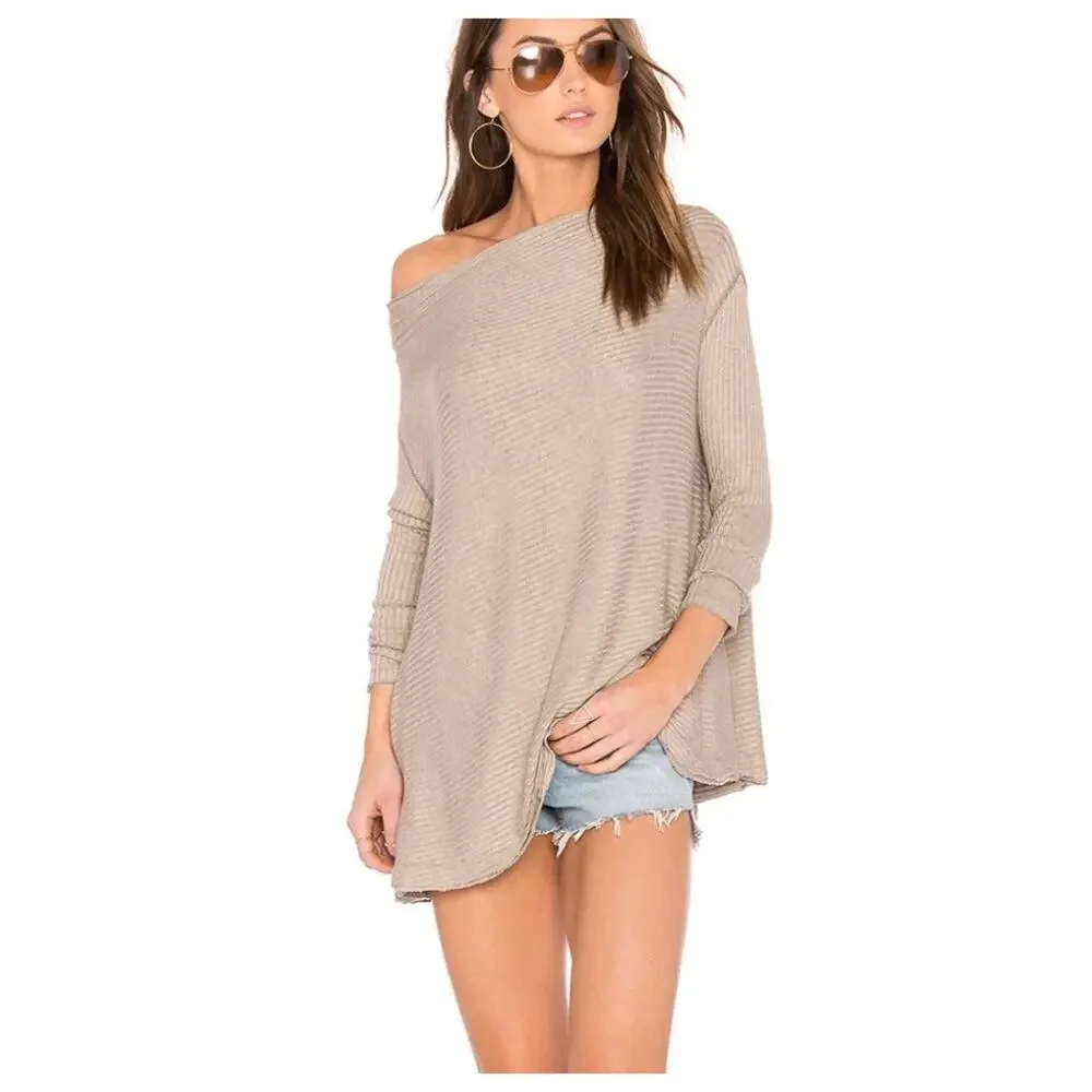 FREE PEOPLE Lover Rib Thermal Long Sleeve Taupe XS